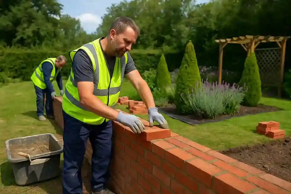 Brick garden boundary wall construction